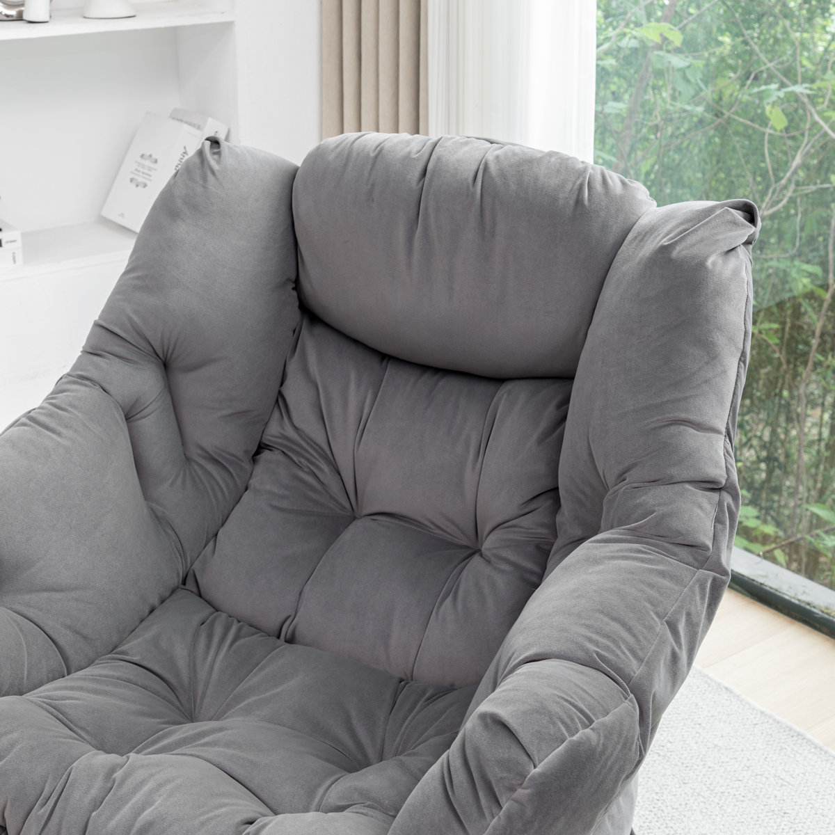 Upholstered Lazy Chair with Ottoman,Modern Comfy Lounge Sofa Chair with Armrest and a Side Pocket